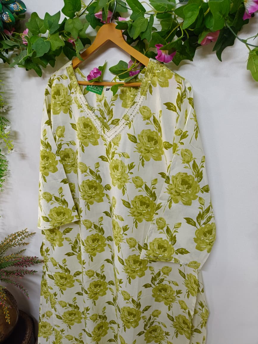 Ivory with Olive Green