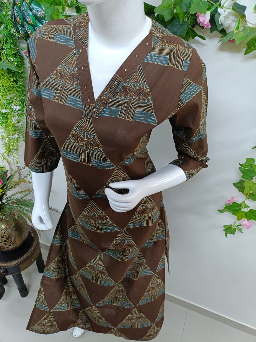 Dark brown with ethnic pattern