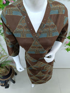 Dark brown with ethnic pattern