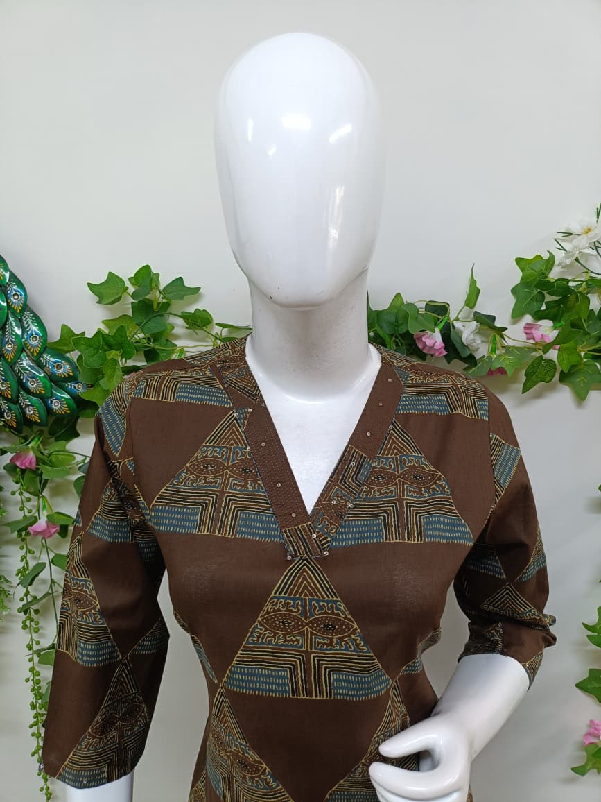 Dark brown with ethnic pattern
