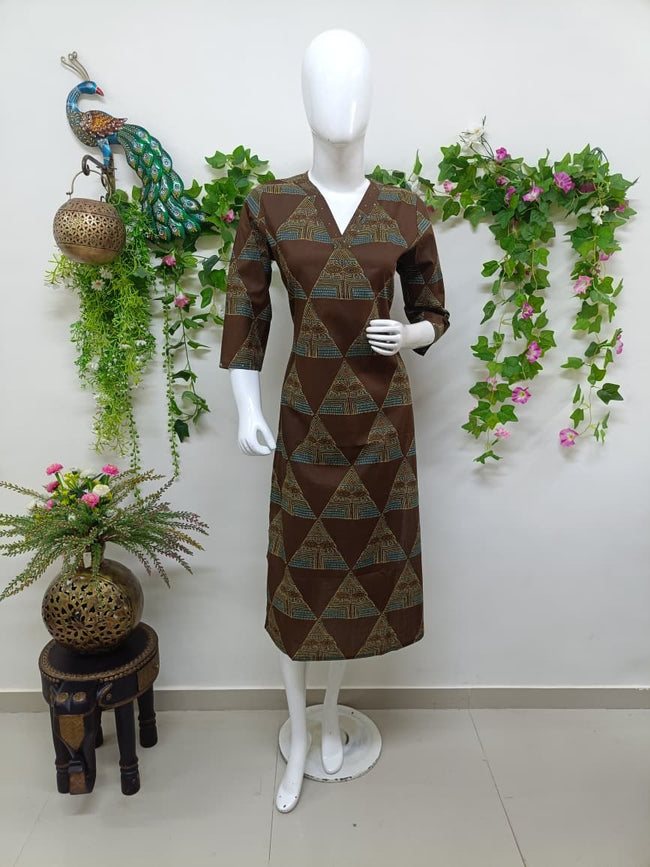 Dark brown with ethnic pattern Hover Image