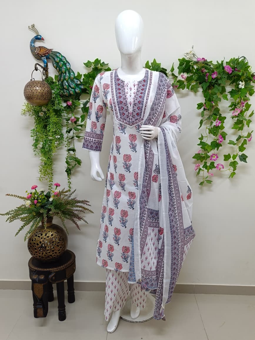 white with Rose pink Floral