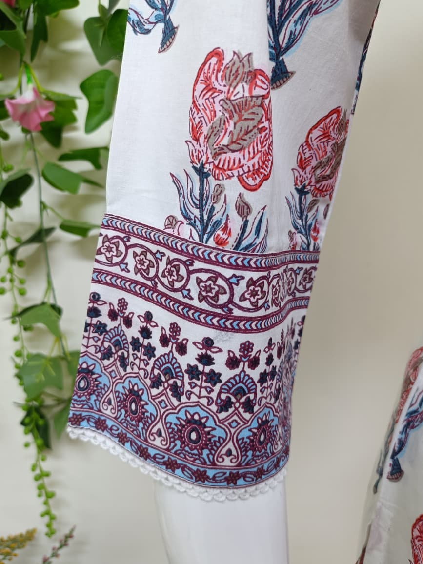 white with Rose pink Floral