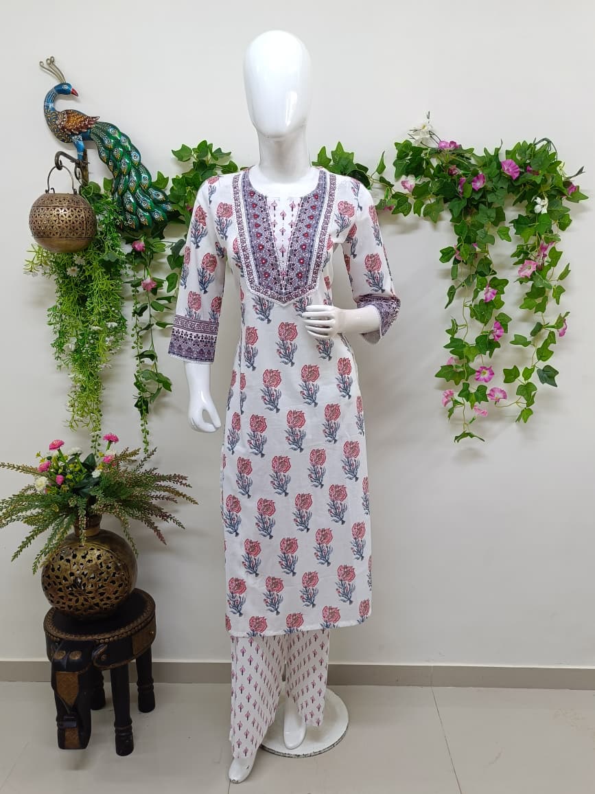 white with Rose pink Floral