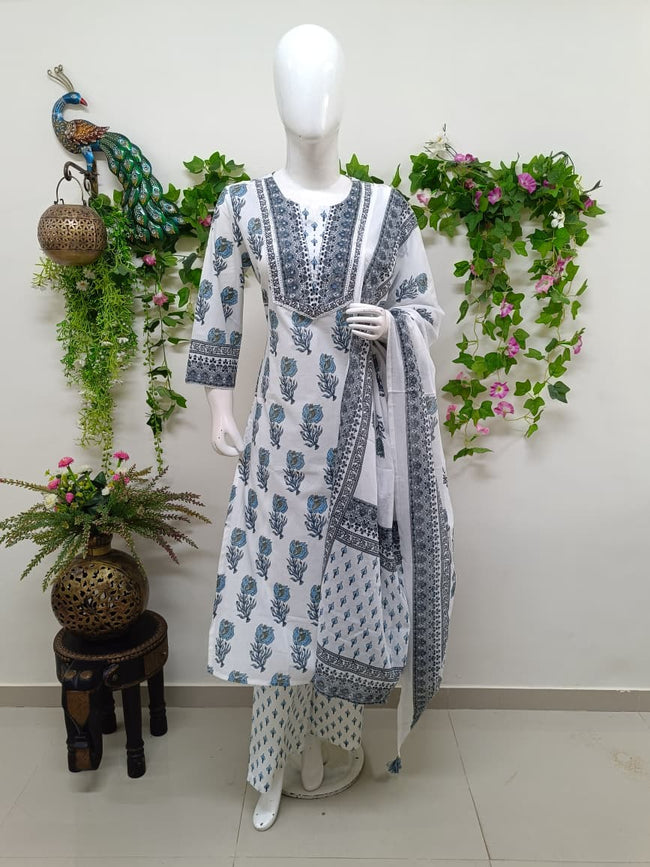 white with blue Floral Hover Image