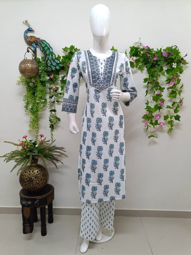 white with blue Floral Main Image