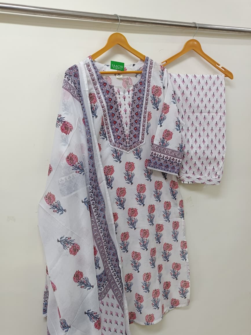 white with Rose pink Floral