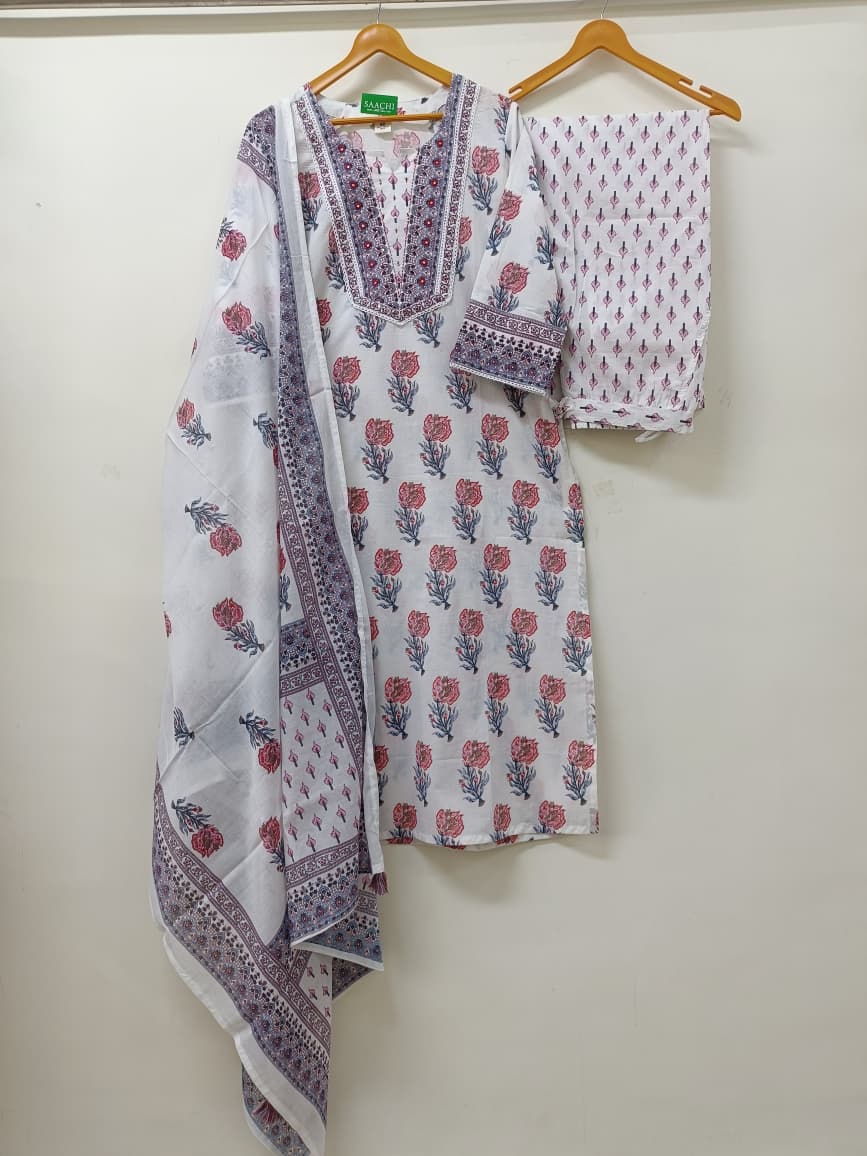 white with Rose pink Floral