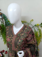 Olive Green with floral patterns
