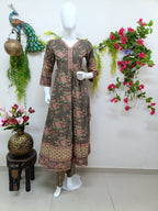 Olive Green with floral patterns