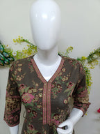 Olive Green with floral patterns
