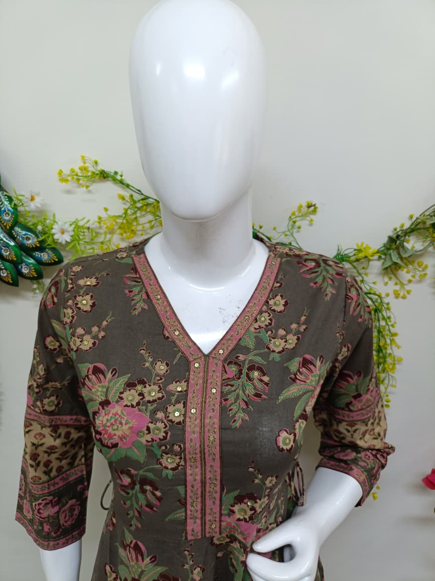 Olive Green with floral patterns