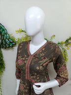 Olive Green with floral patterns