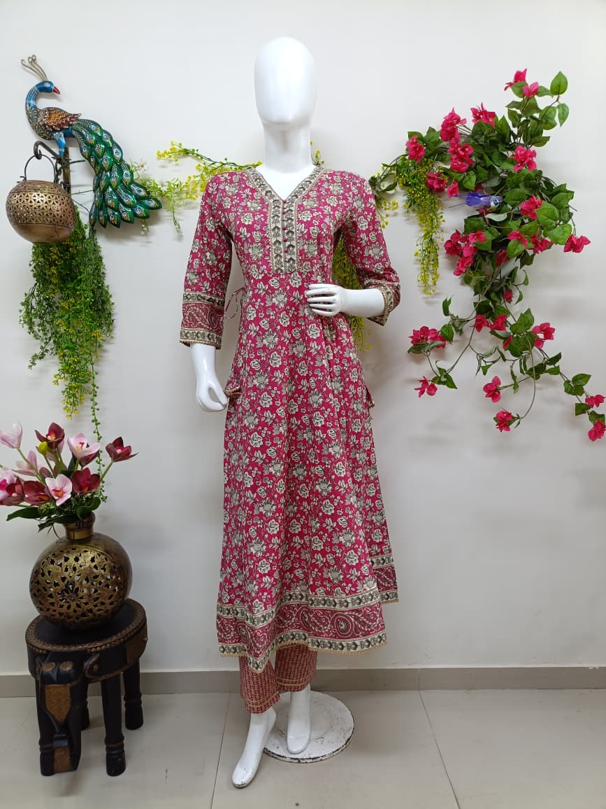 Rani pink with floral patterns