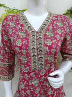 Rani pink with floral patterns