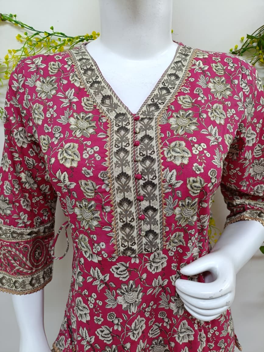 Rani pink with floral patterns