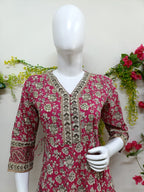 Rani pink with floral patterns