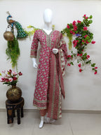 Rani pink with floral patterns