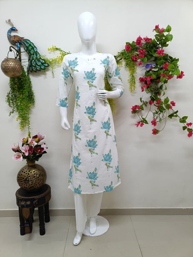 white with blue floral Main Image