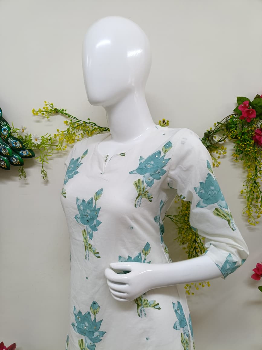white with blue floral