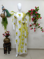 white with olive yellow floral