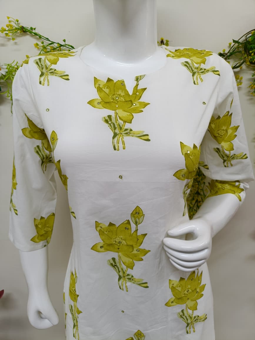 white with olive yellow floral