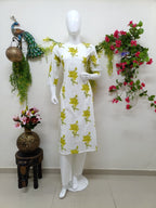white with olive yellow floral