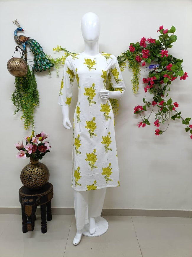 white with olive yellow floral Main Image