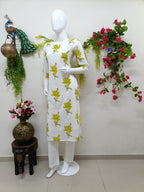white with olive yellow floral