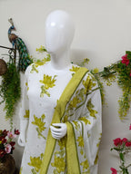 white with olive yellow floral