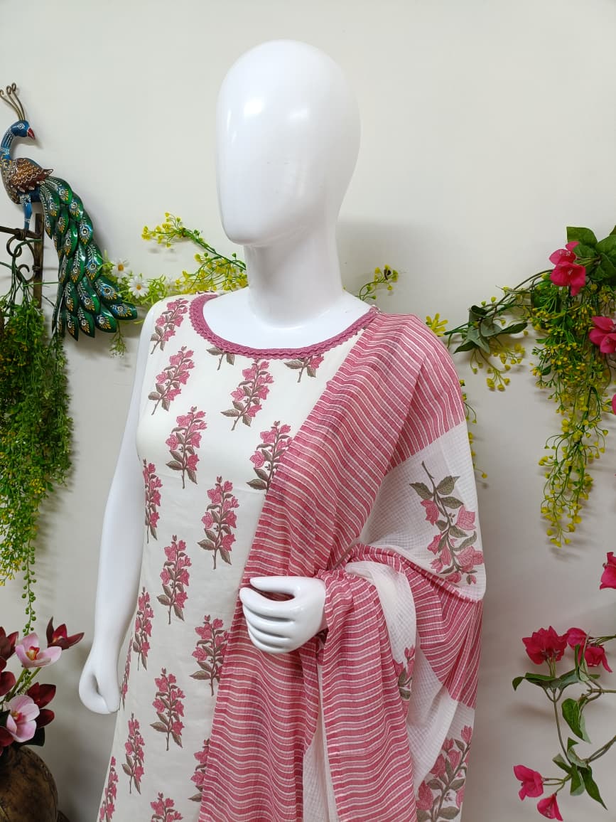White with pink Floral