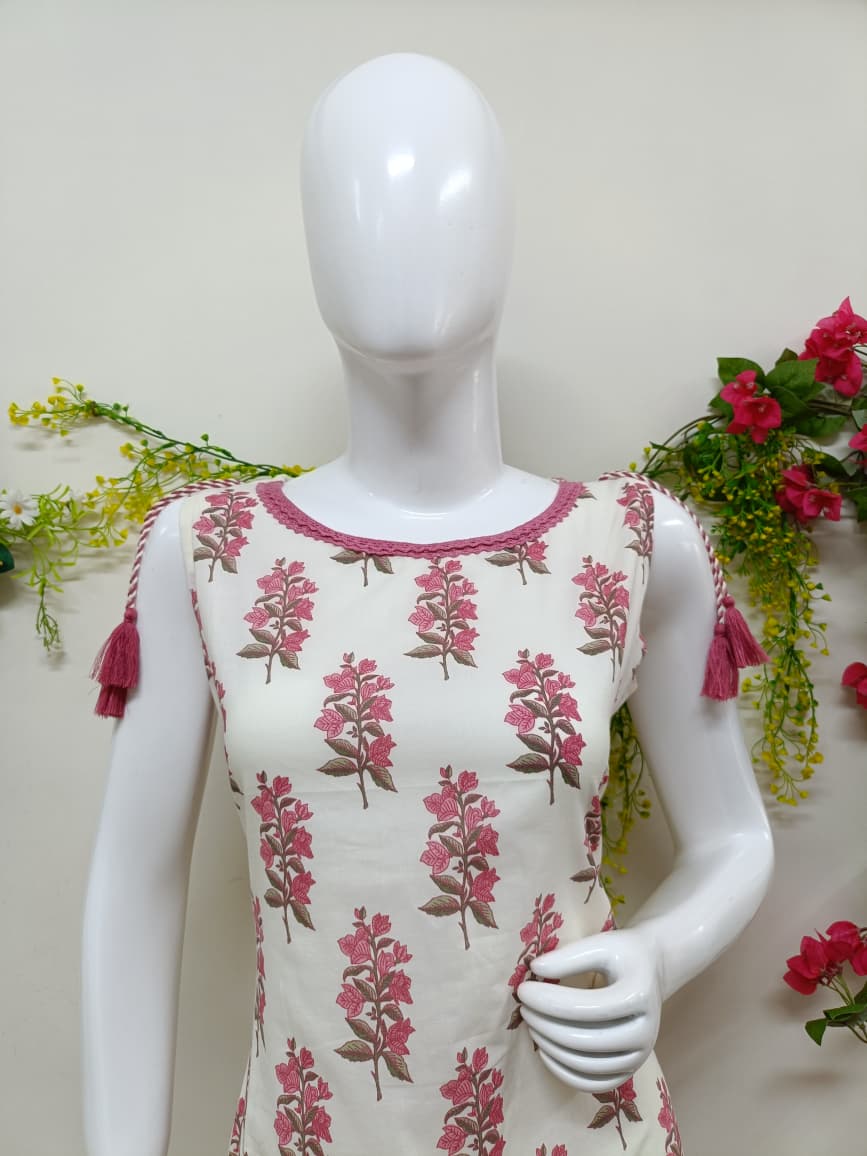 White with pink Floral
