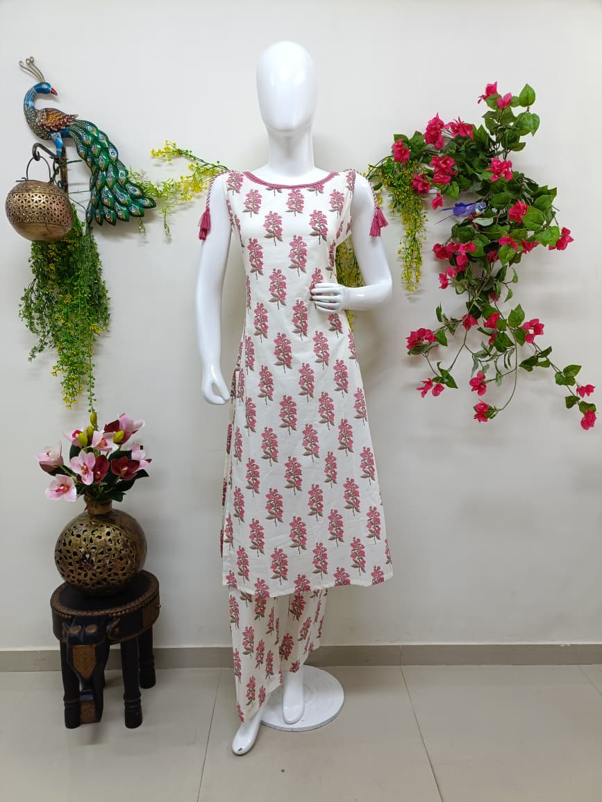 White with pink Floral