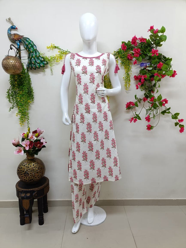 White with pink Floral Main Image