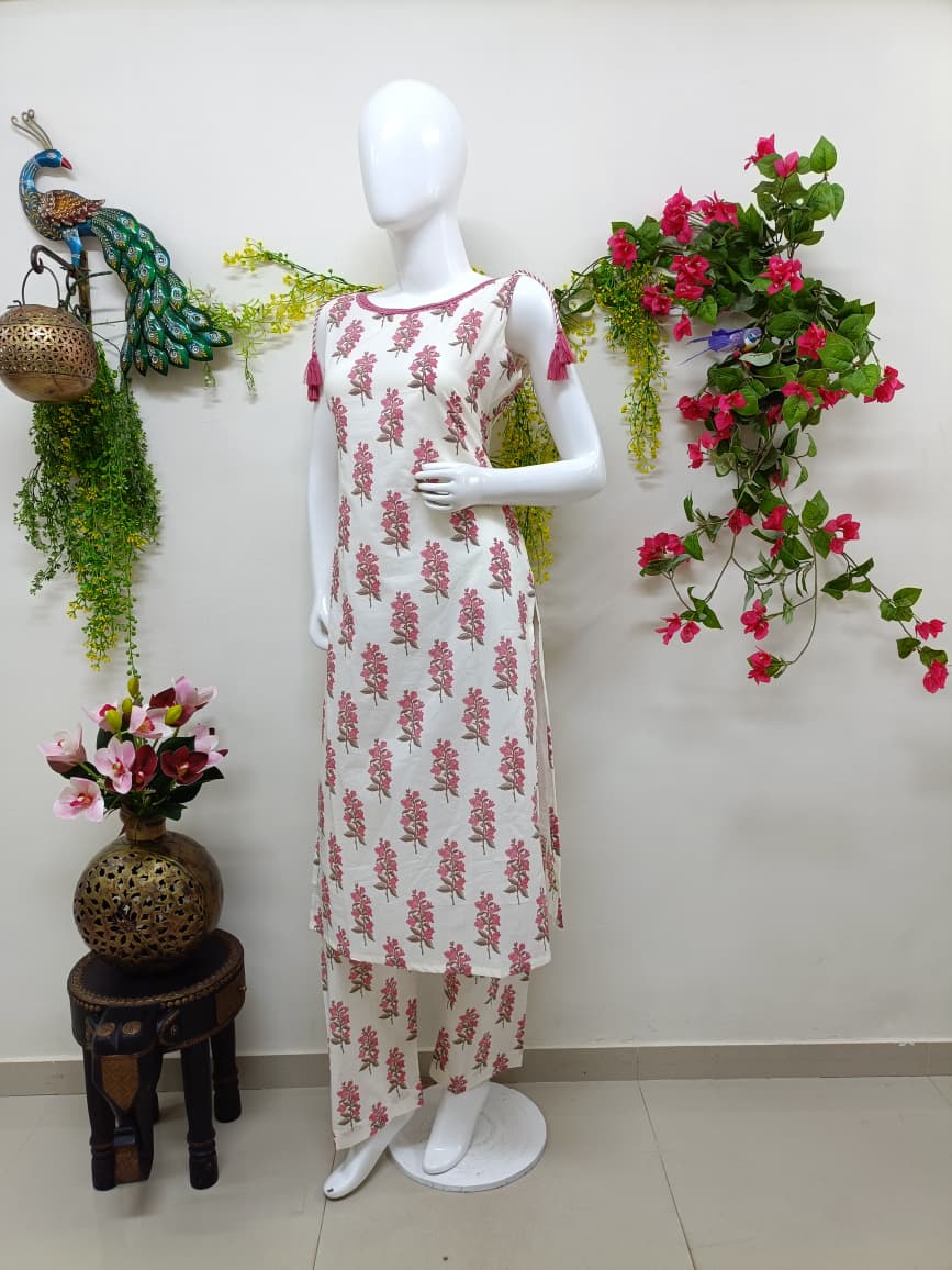White with pink Floral