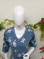 Slate blue with white floral prints