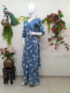 Slate blue with white floral prints