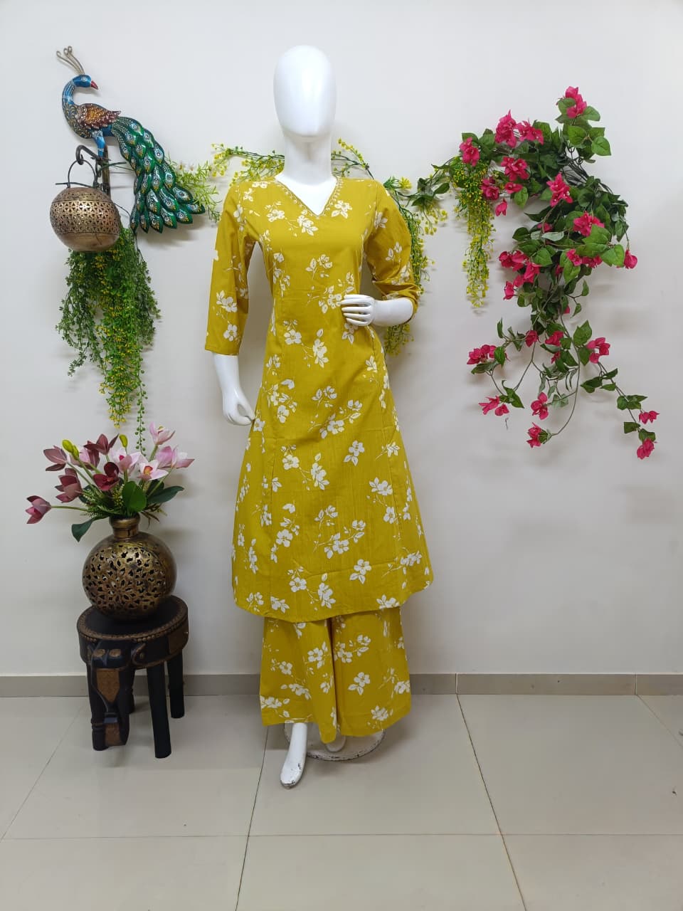 Mustard gold with white floral print