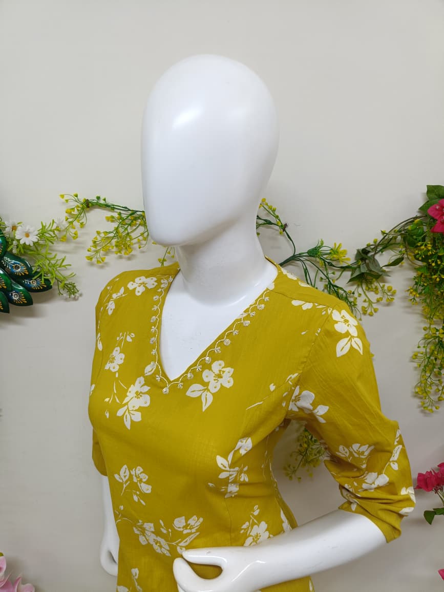 Mustard gold with white floral print