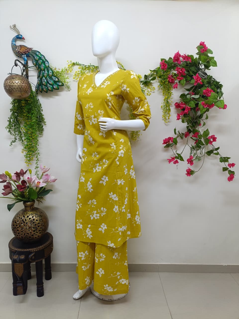 Mustard gold with white floral print