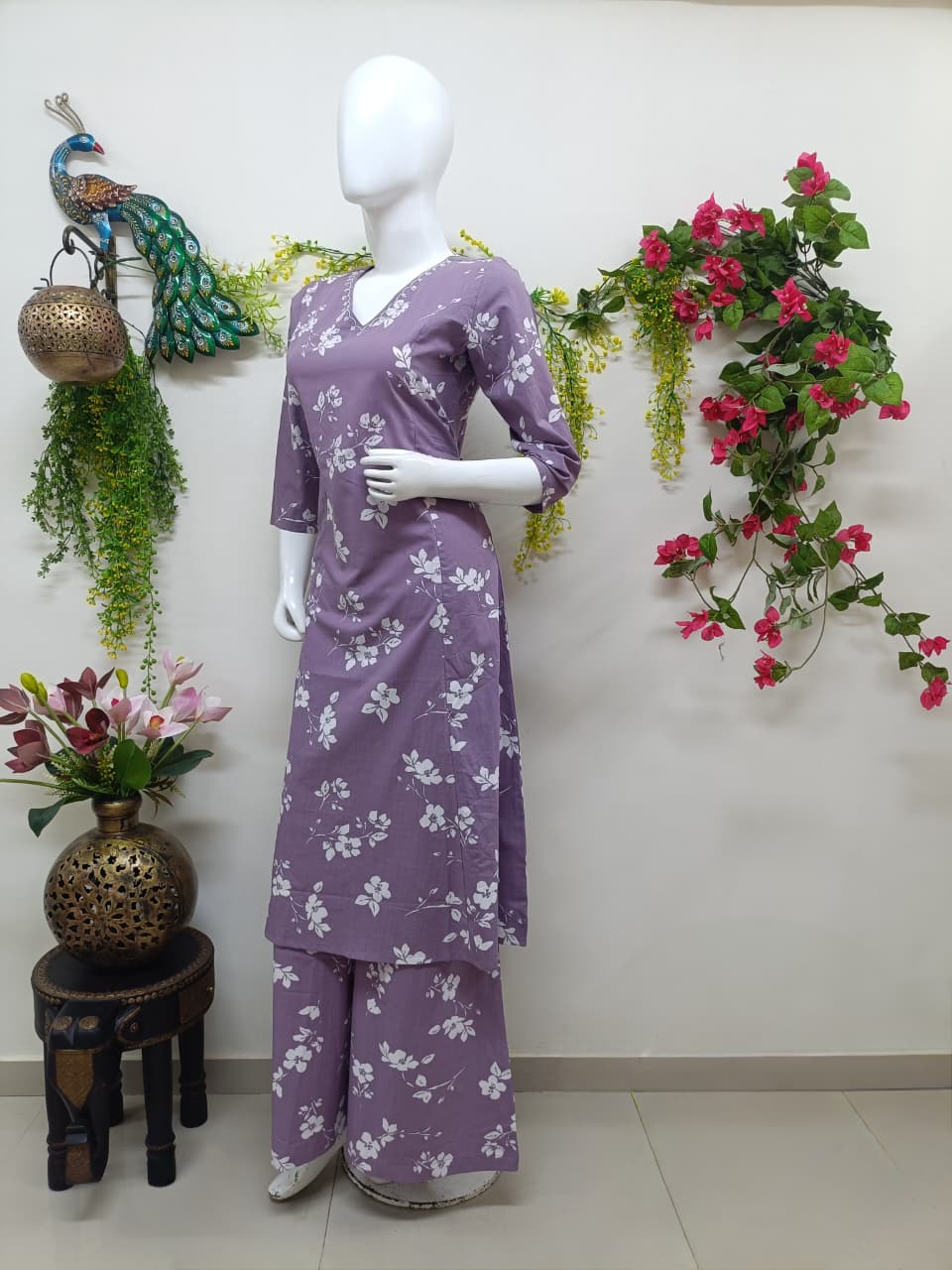 rich plum with white floral