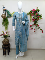 Slate blue with white floral prints