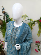 Slate blue with white floral prints
