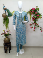 Slate blue with white floral prints