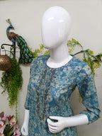 Slate blue with white floral prints