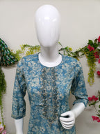 Slate blue with white floral prints