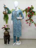 Slate blue with white floral prints