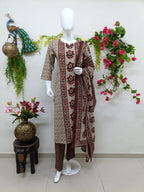 Soft camel beige & maroon floral print