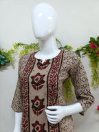 Soft camel beige & maroon floral print