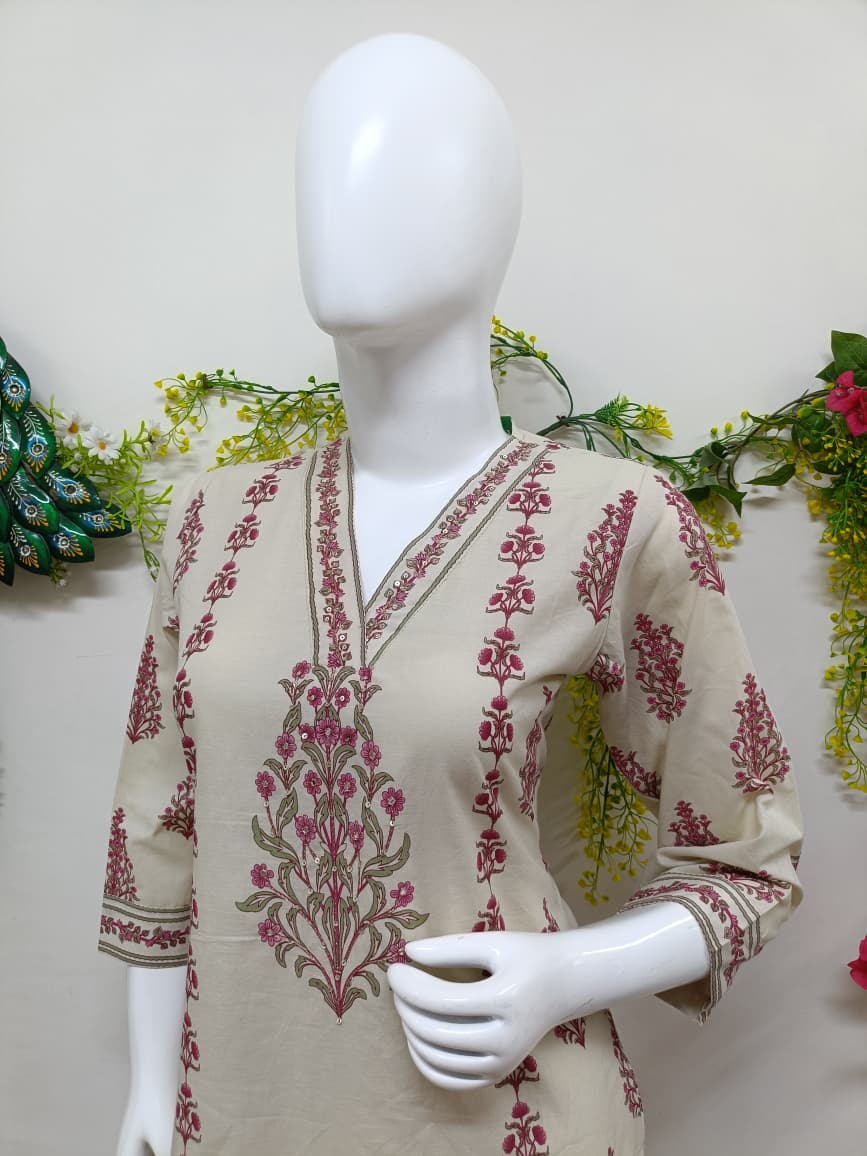Ivory with dusty rose print